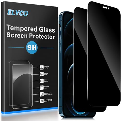 ELYCO Sichtschutz Schutzfolie für iPhone 12 Pro für Panzerglas, 2 Stück Anti-Spy Sichtschutzfolie, Sichtschutz Panzer Schutz Glas, Privacy Displayschutz - 9H Härte, Kratzfest, Blasenfrei