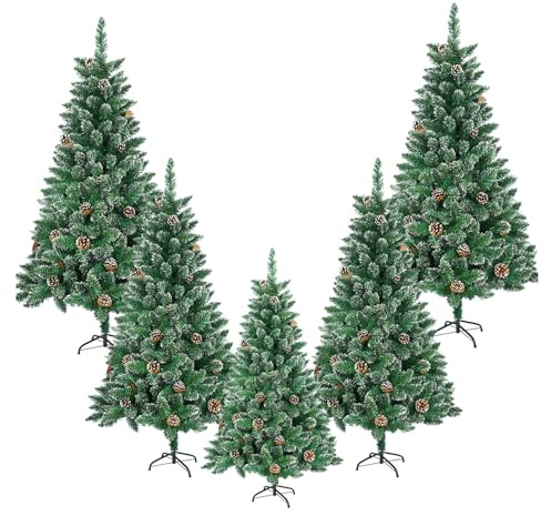 LILIIN 240CM Weihnachtsbaum Künstlich, Tannenbaum, Kunstbaum Weiß&Grün mit Schnee-Effekt+Kiefernzapfen, PVC Christbaum inkl. Ständer(2.4M, Ohne Beleuchtung)