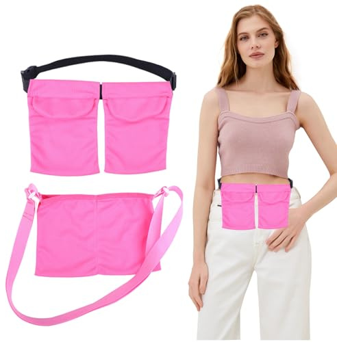 2 PCS Drain Holder After Tummy Tuck with 3 Pouch,Mastectomy Prosthesis Supplies,Adjustable Tummy Tuck Recovery Must Haves,for Bilateral Mastectomy/Reduction Surgery Accessories (Rose Red)
