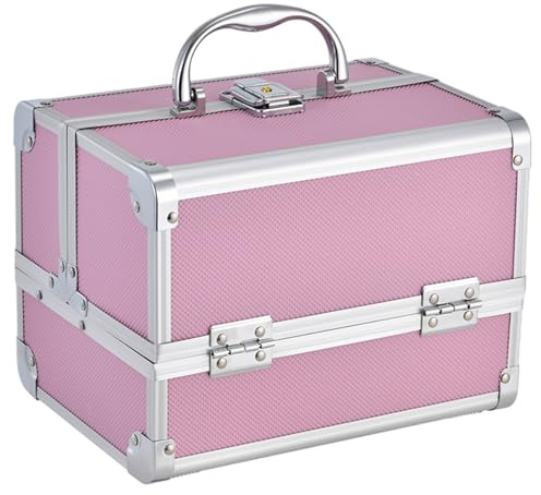 Makeupbox med spegel 17,8 x 17,8 x 22,8 cm 3-lagers bärbar utdragbar sminkväska organiserare med lås skyddande smink förvaring för resor kosmetologhållare