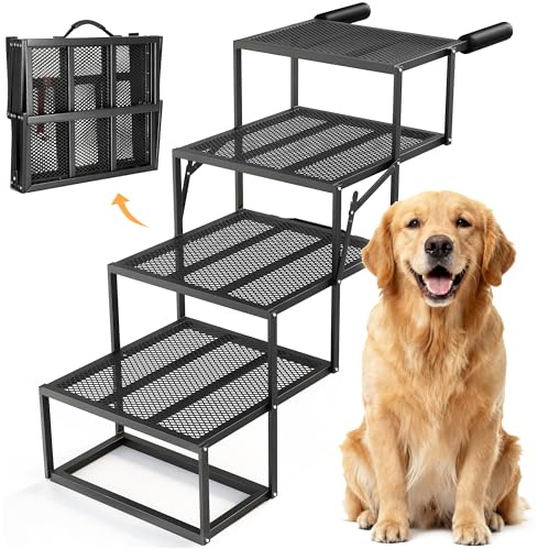 ROTTOGOON Portable Pet Stairs, Wide 4 Step Dog Ramp Car Foldable