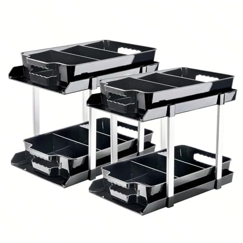 Acezozla KüChen Organizer 2 StüCk KüChenschrank Organizer 2 Etagen Standregal KüChe Arbeitsplatte Regal Mehrfunktional Storage FüR Badezimmer KüChe Schlafzimmer (Schwarz-L)