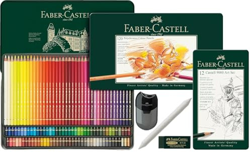 Faber-Castell 110011 - Künstlerfarbstifte Polychromos, 120er Metalletui (Metalletui + großes Graphit Set, Mehrfarbig, 1 stück (1er Pack))