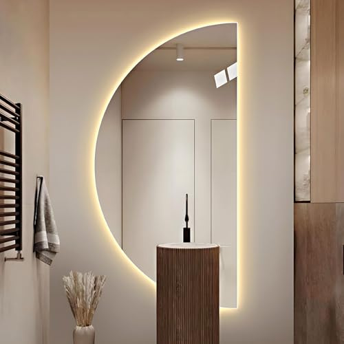 ZYBOWAYL Mezzaluna Specchio Senza Cornice da Bagno Retroilluminato a LED, Specchio da Trucco 3 Colori Dimmerabile con Anti-Appannamento Intelligente(Right Cut,80x40cm)