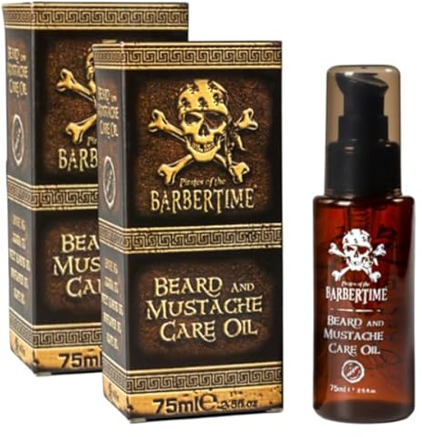 BARBERTIME Bart & Schnurrbart Öl 75ml | Bartpflege mit Argan-, Jojoba-, Mandel-, Oliven- & Sonnenblumenöl | Weicher, geschmeidiger Bart ohne Jucken | Frischer maskuliner Duft (75 ml, 2er Pack)