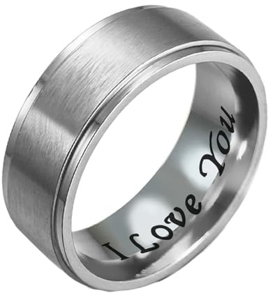 Whoiy Bröllopsringar silver/svart 8 mm I Love You, förlovningsringar rostfritt stål borstad herrbandring utan sten med gravering, personlig för män storlek 52–67, 65 (20.7), Icke-ädelmetall, Ingen