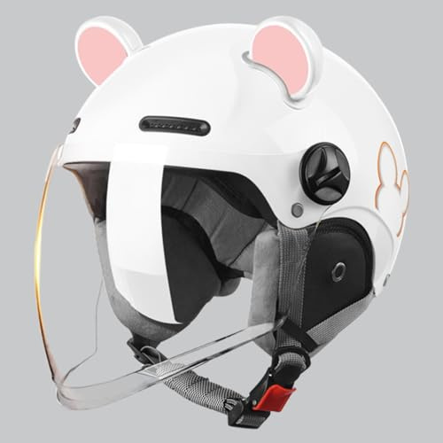 Casque De Moto Demi-Jet pour Enfants, Casque De Cyclomoteur avec Visière Solaire Homologué ECE 22.06, pour Garçons Et Filles De 3 À 12 Ans. E,45-55cm