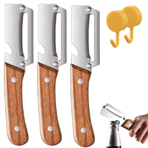 Zero Snag Wooden Kitchen Tool, Multi-Functional Vegetable Peeler for Kitchen, Wooden Handle Stainless Steel Vegetable Peeler, 2-in-1 with Bottle Opener for Fruits (3)