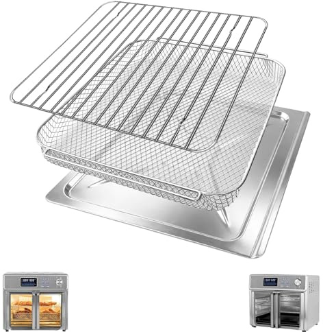 GCQFZ 3 IN 1 Air Fryer Replacement Parts for Kalorik MAXX 26QT Toaster Oven, 10 in 1 Countertop Toaster Oven Drip Pan, Basket & Rack Set, Dishwasher Safe, Premium Stainless Steel for Versatile Cooking
