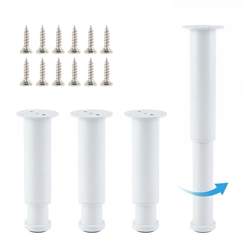 Cotreasure Möbelfüsse, 4 Stück Metall Möbelerhöhung, Betterhöhung, Möbelfüße, Selbstklebender Höhenverstellbare Füße, für Stühle, Tisch, Schreibtisch, Sofa, Schrank, Möbel (Weiß, 18-30cm)