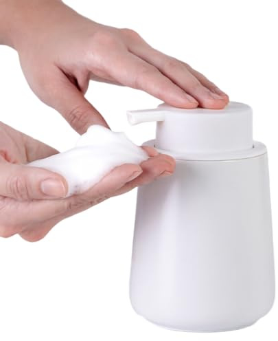 Onchdbfhuu Seifenspender, 400 Ml Keramik-Handseifenspender, Schaumseifenspender mit Weißem Schaumkopf