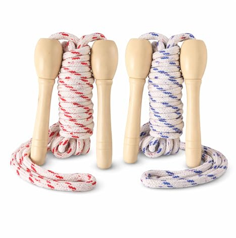 Skipping Ropes for Adults- 200cm Long Wooden Handles Comfortable Grip Durable Jump Rope For Fitness Training Gym Outdoor Exercise - (Pack of 2)