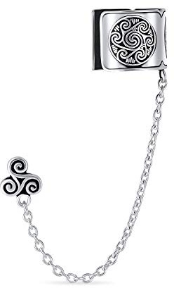 Celta Irlandesa Vikingo Remolino Sol Envoltura Cartílago Oreja Puño Cadena Pierced Oreja Stud Pendientes1Pcs Oxidado .925 Plata De Ley