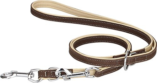 Knuffelwuff Soft-Leder Führleine Hundeleine Orlando mehrfach verstellbar Länge 200 cm, Breite 12 mm Braun/Beige