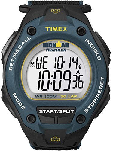 Timex Men's Ironman Triathlon Classic 30 Oversized 43mm Watch – Black & Blue Case Yellow Accents with Black Fast Wrap Strap