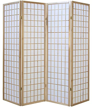 Homestyle4u 75, Paravent Raumteiler 4 teilig Holz Natur Sichtschutz Raumtrenner Reispapier Weiß Höhe 175 cm