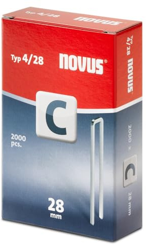 Novus Schmalrückenklammern mit 28 mm Länge, 2000 Klammern vom Typ C4/28, für Profilhölzer, Paneele und Holzfaserplatten