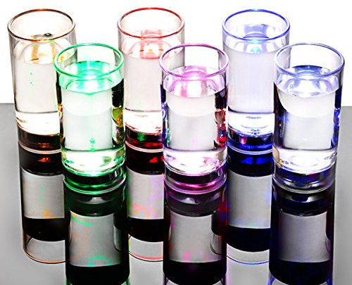 bar@drinkstuff Liquid Activated LED Shot Glasses 60ml / 2.1oz – Light Up Flashing Shot Glasses for Parties, Bars & Drinking Games (Pack of 6)