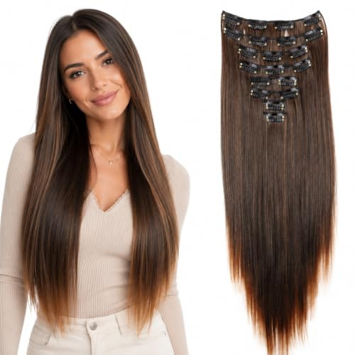 CAISHA XXL 50cm 8er Clip In Extensions Haarverlängerung Braun Mix CES116