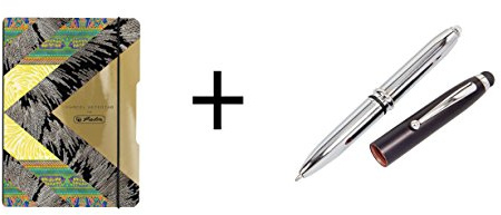 Herlitz Notizheft / Notizbuch DIN A6 / flexibel / 40Bl / kariert / Modern Glam + LED Touchpen Kugelschreiber