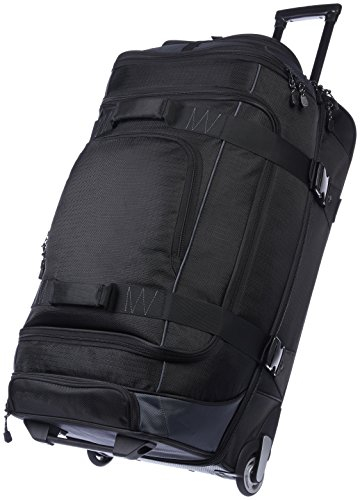 Amazon Basics Reisetasche mit Rollen, 87L, Leichter und Langlebiges Trolley aus Ripstop-Gewebe, Großes Fassungsvermögen mit Teleskopgriff, Ideal für Reisen, Arbeit und Freizeit, Schwarz