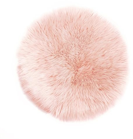 Teppich Wölkchen Lammfell Kunst-Fell-Teppich | Hochflor Deko Schaffell als Flauschiger Bett-Vorleger oder Läufer für Schlafzimmer, Wohnzimmer oder Kinderzimmer | Rosa - Rund 60cm