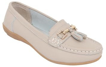Chums Ladies Nautical Leather Loafers, Wide Fit Slip On Shoes | Flexible Sole & Comfortable Cushion Insoles