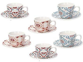 Tognana Ribeira, Confezione 6 Tazze Caffè con Piatto, Bone China, Multicolore