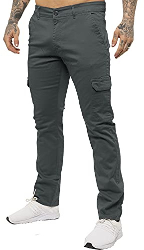 Ze ENZO Jeans Mens Cargo Combat Trousers Chinos Slim Fit Cotton Stretch Work Pants Grey 30R