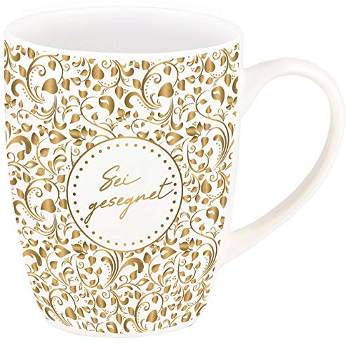 Kawohl Porzellan Tasse 'Sei gesegnet' - Gold, Klassiker, Zylindrisch, 10,5 cm