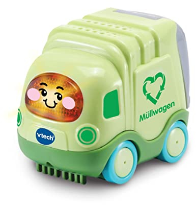 Vtech TUT TUT Baby Flitzer - Müllwagen aus Bio-basiertem Kunststoff – Spielzeugauto mit Musik, aufleuchtender Taste, spannenden Sätzen und Geräuschen – Für Kinder von 1-5 Jahren
