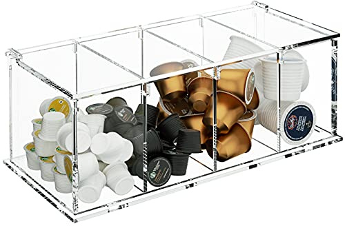 RR RAXMIN Coffee Capsule Holder Acrylic Box K Cup Holder Coffee Pod Storage Clear Acrylic 4 Compartment with Lid Organizer Coffee Bar Accessories