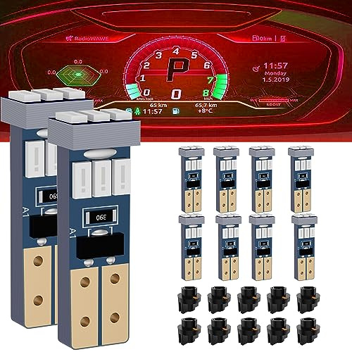 YONGMING Ampoule LED T5 74 2721 PC74 PC37 Rouge 12V 9SMD 10PCS | Éclairage Tableau De Bord LED 3014 SMD, Installation Plug & Play, Compatible Avec Plusieurs Douilles T5