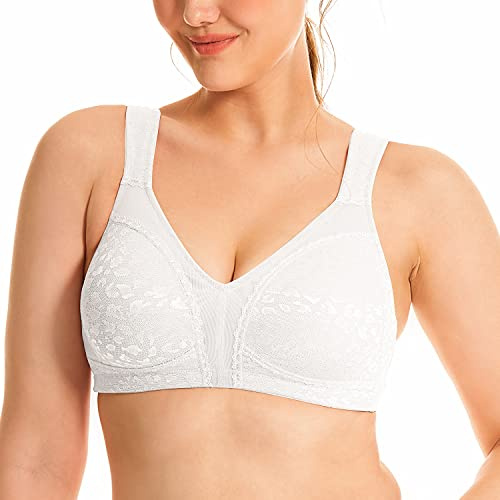 Deyllo Women's Minimizer Bra Wireless Plus Size Bra Full Coverage Comfort Everyday Bra Non Padded White