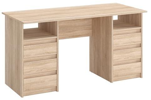 KOMTO Schreibtisch mit Schubladen - Oslo 140 x 60 x 74 cm Moderner Schreibtisch Sonoma Eiche Bürotisch Computertisch Arbeitstisch Büro PC-Tisch Kinderschreibtisch mit Stauraum