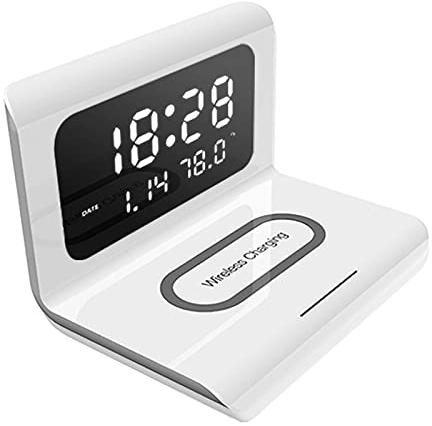 Kripyery Digitaler Wecker mit 10W Qi Drahtloser Aufladung, USB-Ladeans chluss Multifunktion ale Schnell ladezeit LED-Display Drahtloses Ladegerät für Smartphone White