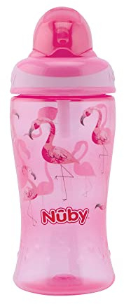 Nuby - Taza Flip-It preescolar - Biberón/botella con pajita para bebés y niños pequeños - Sin BPA- Rosa - 360ml - 12+ meses