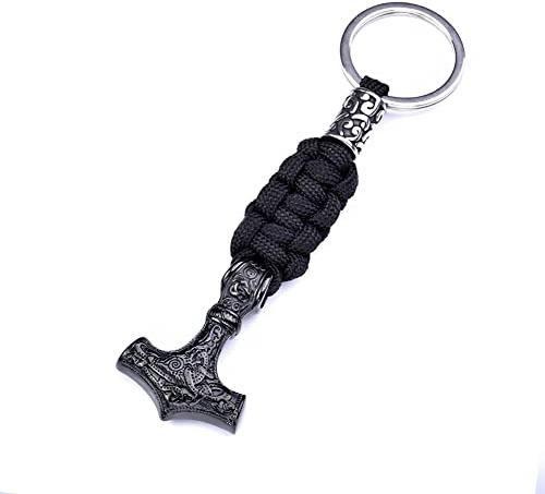 WDBAYXH Nordische Mythologie Thors Hammer Handgefertigtes Schlüsselband, Paracord Gewebt, Wikinger Edelstahl Perlen,Tasche-Anhänger Schlüsselanhänger, Accessoires Im Outdoor-Stil