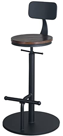Industrieller Barhocker, 65,6 ~ 84,9 cm, verstellbar, drehbar, Metall, Holzhocker, Thekenhöhe, Barhocker mit Fußstütze, für Küche, Esszimmerstühle, Kneipe, Bistro (Farbe: B)