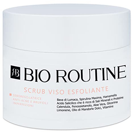 Bio Routine Scrub Viso Esfoliante Delicato Bava di Lumaca Acido Salicilico 100ml, Rimuove le impurità con Micro-granuli Ultra Fini- Crema in Gel Scub Viso Donna Uomo Pelle Grassa Sensibile Mista Secca