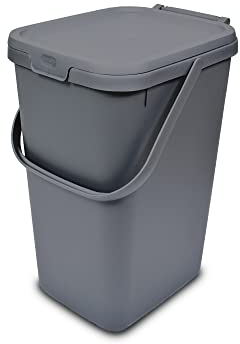 Addis 519286 Kitchen Recycling & General Storage bin 18 litres Stackable Food Waste Organiser Caddy with Clip lock lid & carrying Handle, Metallic Silver