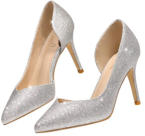 Perphy Glitzer-Pumps mit spitzem Zehenbereich, Stiletto-Absatz, Pumps für Damen, Silber, 40.5 EU