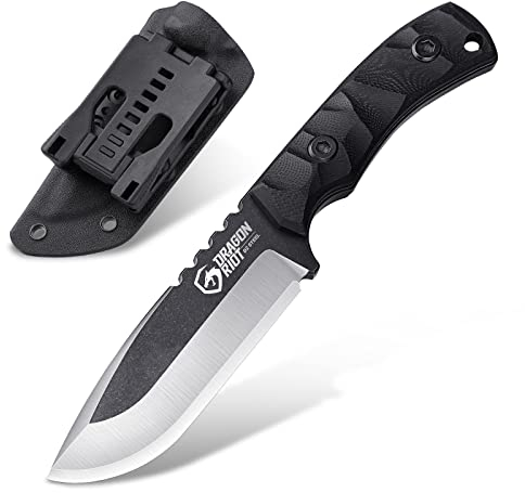 DRAGON RIOT Outdoor-Messer Survival mit Kydex Scheide, Full Tang Bushcraft Messer Outdoor mit G10 Griff, Ideales Jagdmesser Feststehende Klinge, Scharfes Camping Messer