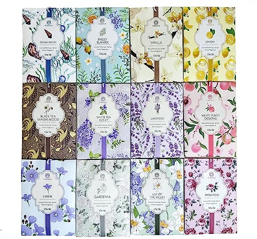 12 Scents Scented Sachets - 12 Pack, Long-Lasting Home Fragrance Sachet Bags, Large Fresh-Scented Packets, Sachets for Drawers and Closets