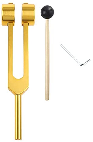 Tenedor de afinación mejorado, aleación de aluminio de 512 Hz, horquilla de afinación médica, terapia de sonido apta for aliviar el estrés, martillo y llave de madera (Color : Gold)