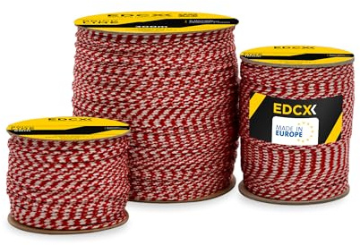 EdcX Maurerschnur ⌀1,7 mm | 50m, 100m und 300m | Nylon | Ziegellinie, Bauschnur, Gartenarbeit, Mason's Schnur | Reißfestes, wetterfestes Netzkabel mit geringer Dehnung (White+Red, 300 m)