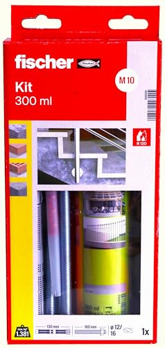 fischer - Kit de scellement FIS HT II avec accessoires - 1 cartouche de scellement 300 ml, 2 embouts, 6 tiges filetées M10x160, 6 écrous, 6 rondelles, 6 tamis 16x130