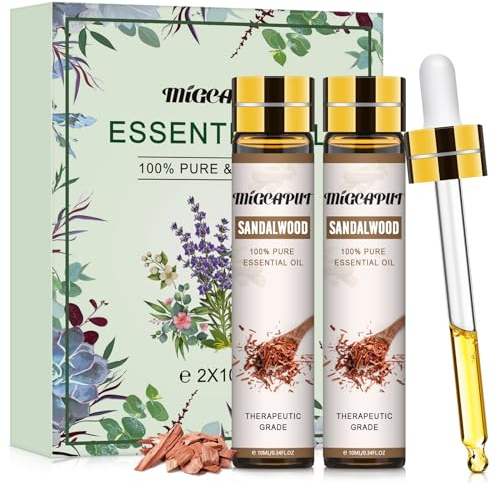Migcaput Ätherische Öle (2X10 ml),Sandelholzöl, Ätherische Öle für Diffuser,100% Naturrein Reine, Aroma Diffuser Öle für Duftlampe, Luftbefeuchter, Kerzen, Ätherische Öle set
