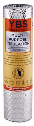 YBS Essentials Multi Purpose Bubble Foil Insulation Roll | 600mm x 5m, 3.5mm Thickness | DIY 3-in-1 Thermal Reflective Insulation | Radiator Foil | Roofs, Walls, Floors, Motorhomes, Cellar & Garages