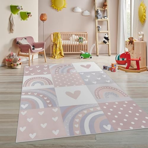 Taracarpet Kinderteppich Teppich Kinderzimmer Spielmatte Spielteppich für Jungen und Mädchen und auch für Jugendzimmer Regenbogen Rosa 120x170 cm